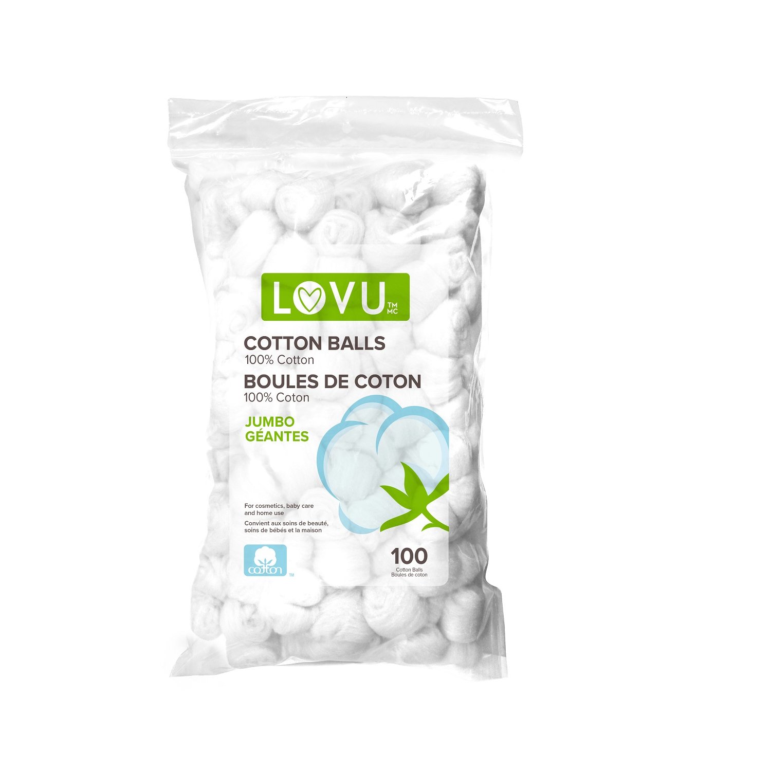 كرات قطنية كبيرة الحجم من قطن لفيو - 100 قطعة
