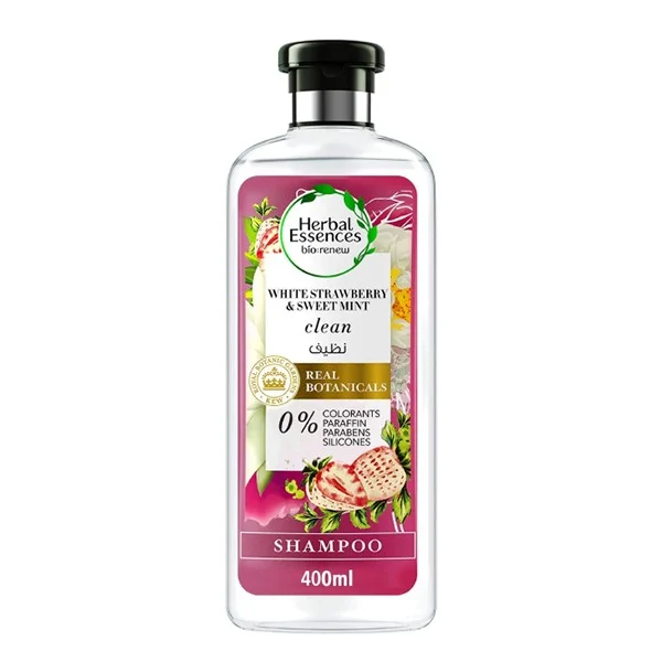 شامبو الشعر بالفراولة البيضاء والنعناع من هيربل اسنسز بيو رنيو - 400 مل