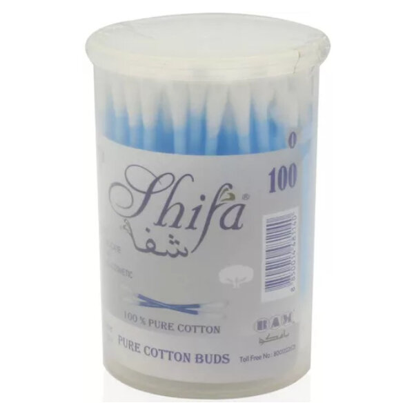 أعواد أذن قطن علبة بلاستيك 100 عود من شفاء